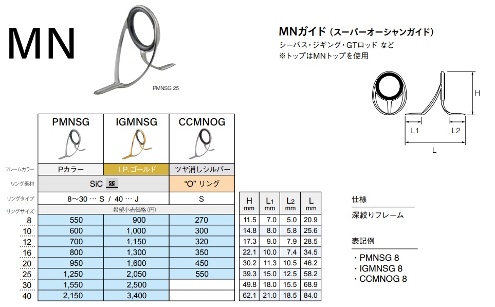 PMNSG 8 ※ステンレスSICガイド,両足,富士工業 Fuji ｜釣具のイシグロ